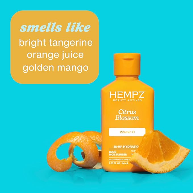 Hempz Body Lotion - Citrus Blossom Limited Edition Mini Daily Moisturizing Cream, Shea Butter, Aloe, Body Moisturizer - Skin Care Products, All Natural Hemp Seed Oil - Travel Size 2.25 Fl Oz