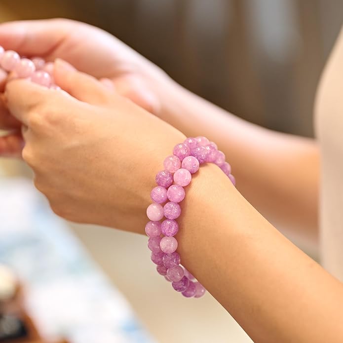 Bivei Natural Gemstone Semi Precious Healing Crystals Handmade Stretchy Round Beads Bracelet,Stocking Stuffers for Women Enhance Positive Energy