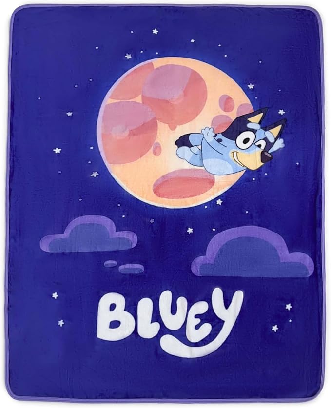 NORTHWEST Bluey Micro Raschel Throw Blanket, 46" x 60", Over The Moon