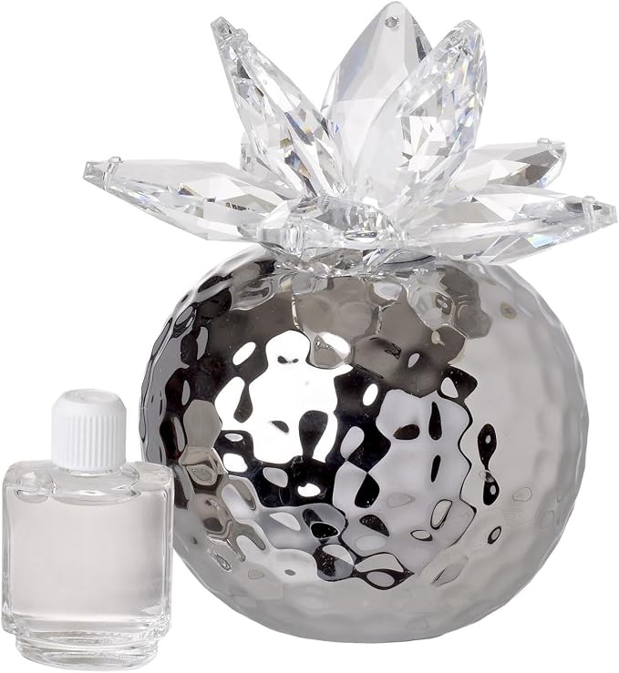 Debora Carlucci Italian Silver Hammered Finish Aromatherapy Diffuser,Crystal Lotus Top w/Wood Wicks Scent Included