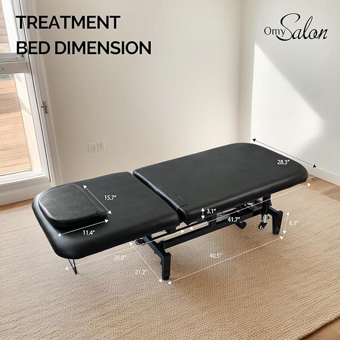 OmySalon 2 Motors Electric Lift Massage Table, Heavy Duty Treatment Bed, Adjustable Height & Backrest Facial Bed for Professional Physical Therapy, Medical Spa, Esthetician, Treatment, Salon (Black)