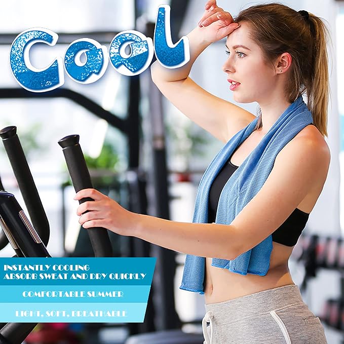 10 Pack Cooling Towels Bulk Microfiber Ice Towel Quick Dry Breathable Chilly Sweat Towel Stay Cool Towel for Neck Face Yoga Gym Workout Running Pilates Beach with Carabin Bag, 40x12'', Blue