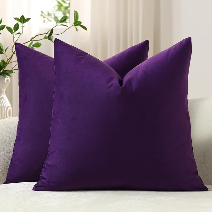 Throw Pillow Covers 20x20 Purple: Pack of 2 Cozy Soft Velvet Square Modern Luxury Decorative Throw Pillow Cases for Sofa Couch Living Room Bed Home Decor
