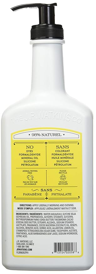 J.R. Watkins Daily Moisturizing Lotion, Lemon Cream, 18 Fl Oz