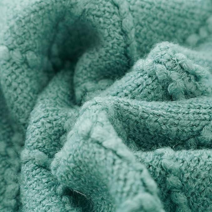 BOURINA Dark Cyan Throw Blanket 50x90 Inch Boho Knit Soft Throw Bed Blanket | Knitted Throw Blanket 50x90 Inches, Soft Lightweight Boho Weave Throw Decorative Couch Blanket for Living Room Bed Runner