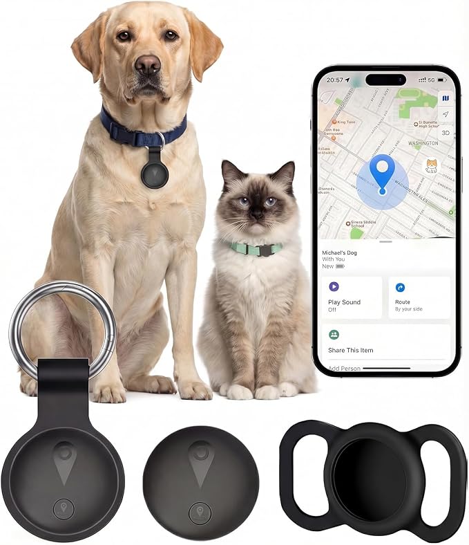 GPS Tracker for Dogs, Smart Dog Tracker with Real-Time Location, for Android and iPhone No Monthly Fee & No SIM Card- Pet Location Tracker with Holder, IP68 Waterproof, Indoor & Outdoor Pet Safety Use