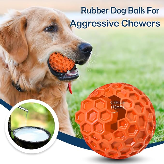 2 Pack Indestructible Squeaky Dog Balls for Aggressive Chewers, Interactive Dog Toys for Teething, Relieving Anxiety. Chew Toy for Large, Medium Breeds, Outdoor Rubber Balls.