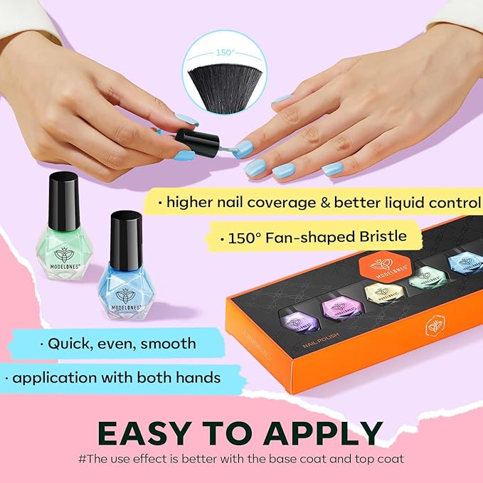 modelones Nail Polish Set, 6 Colors Spring Summer Easter Macaron Pastel Nail Polish Soft Pink Purple Blue Green Orange Quick Dry Nail Polish Kit Salon Home DIY Manicure Kit Gift For Women Girl