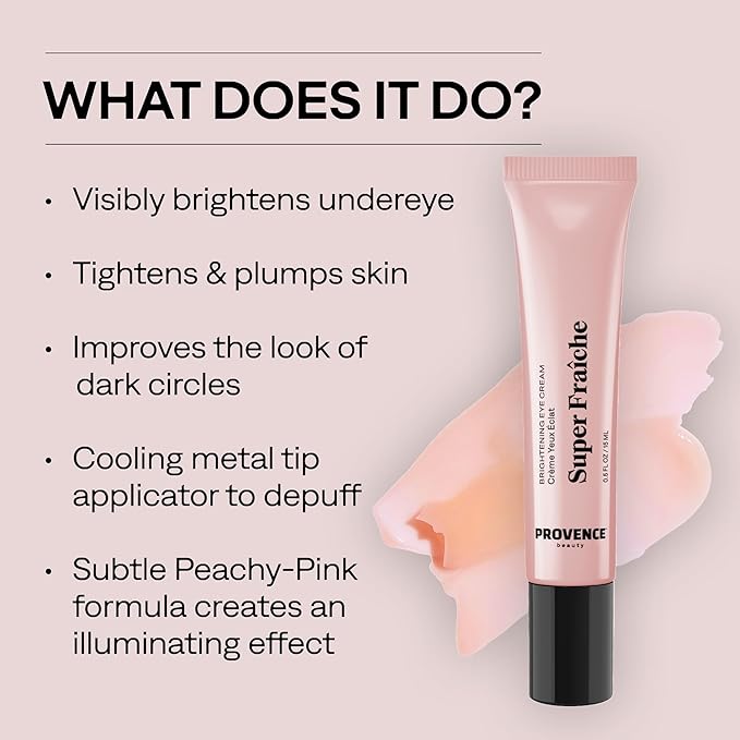 Provence Beauty Super Fraîche Brightening Eye Cream – Hyaluronic Acid & Cooling Metal Applicator – Anti-Aging Under-Eye Cream that Brightens, Tightens & Hydrates – 0.5 fl oz