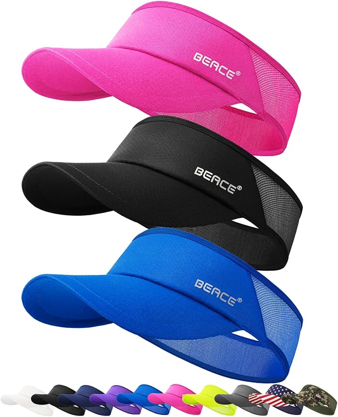 BEACE Sun Visor Hat Women Men-Sports Lightweight Wicking Stretchy Sunvisor Cap for Golf Tennis Running Pickleball Beach