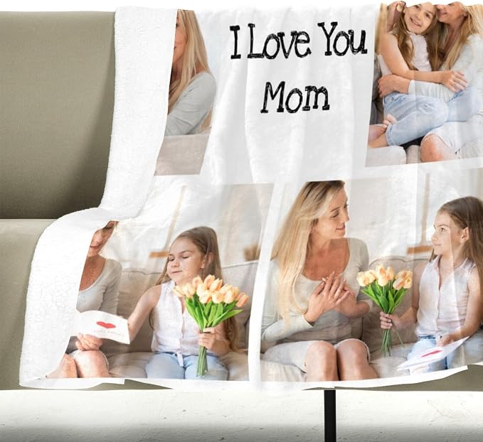 inkArts Custom Blankets with Photo, Personalized Mom Blankets, Customized Photo Blanket, Custom Picture Blanket, Personalized Birthday Gifts for Mom Baby Kid Family
