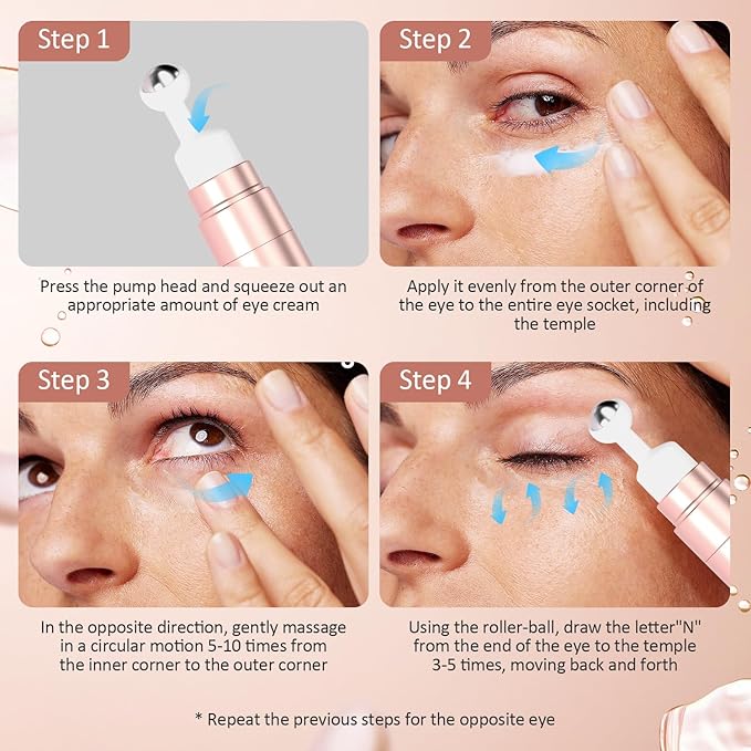Eye Cream Anti Aging Under Eyes Cream Dark Circles with Super Vitamin A, Peptides & Hyaluronic Acid, Eye Serum With 360° Roller Massage Ball for Puffiness and Bags 0.5 oz