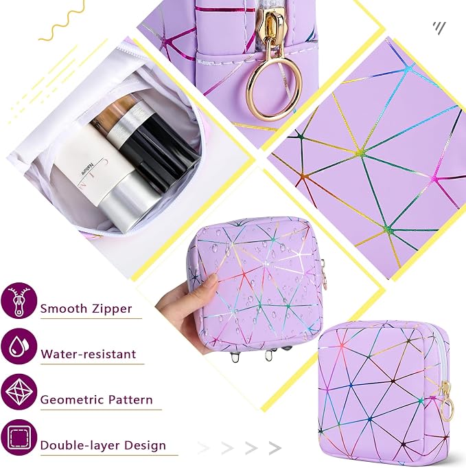 Likesing Period Bag for Tampon, Leather Sanitary Napkin Storage Bag for Girls Womens, Portable Sanitary Napkin Period Pad Pouch for Purse, Small Make Up Bags(Colorful Purple)