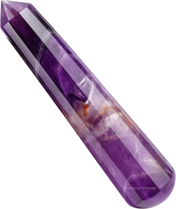 Amethyst Chevron Crystal Wand Massage Stick - Pelvic Wand Gua Sha for Adults - Crystals and Healing Stones Massage Wands for Adults Gifts (Pointed)