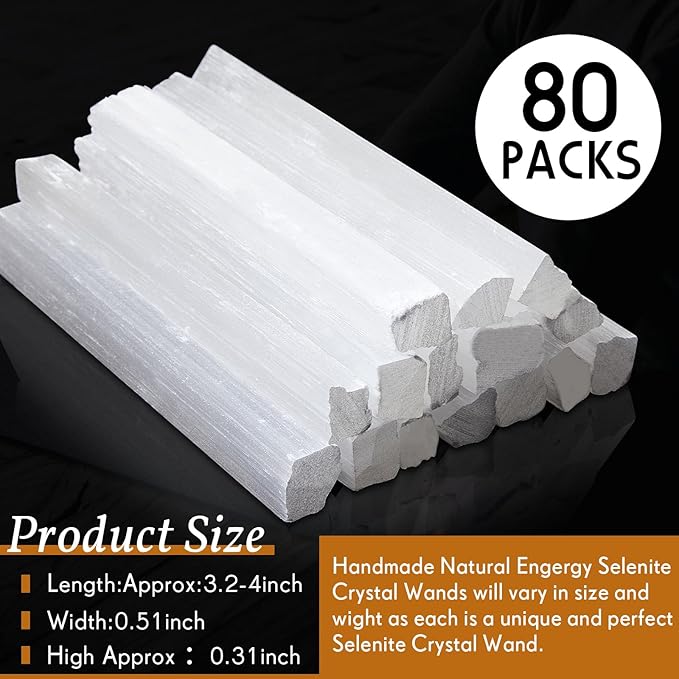 Tessco for you 80 Pieces Selenite Crystal Wands Selenite Sticks White Crystals and Healing Stones Spiritual Long Healing Crystals Stick for Reiki Metaphysical Energy Witchcraft (3.2 to 4 Inches)