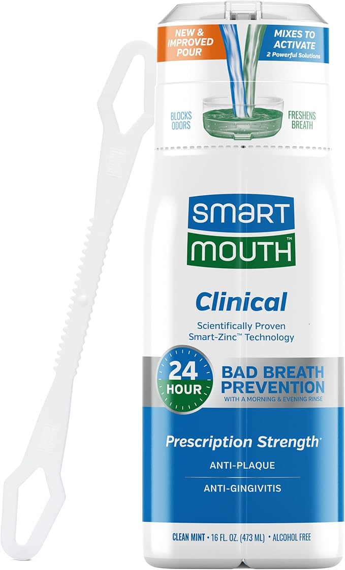 SmartMouth DDS Activated Clinical Mouthwash with Tongue Cleaner - for Fresh Breath - Clinical Strength Mouthwash for Gum Health, Gingivitis & More - Clean Mint Flavor, 16 fl oz