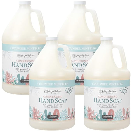 Ginger Lily Farms Botanicals Conditioning Liquid Hand Soap Refill, 100% Vegan & Cruelty-Free, Cucumber Mint Bliss Scent, 1 Gallon (Pack of 4)