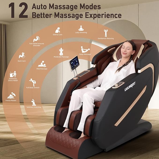 2025 4D Massage Chair Full Body, Zero Gravity Massage Chair with SL-Track & Heating, Massage Shiatsu Recliner Chair with Smart Voice Control, Touchable Screen, Airbags (Brown)