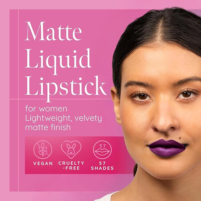 Aromi Matte Liquid Lipstick | Violet Plum Lip Color for Women, Velvety Finish, Long-lasting, Vibrant Purple Shade, Vegan (Vamptastic Plum)
