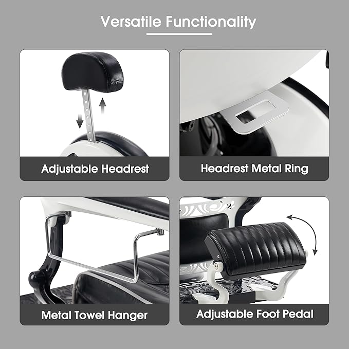 BarberPub Heavy Duty Metal Vintage Barber Chair All Purpose Professional Hydraulic Reclining Salon Beauty Spa Chair Styling Equipment 8730 (Blcak)