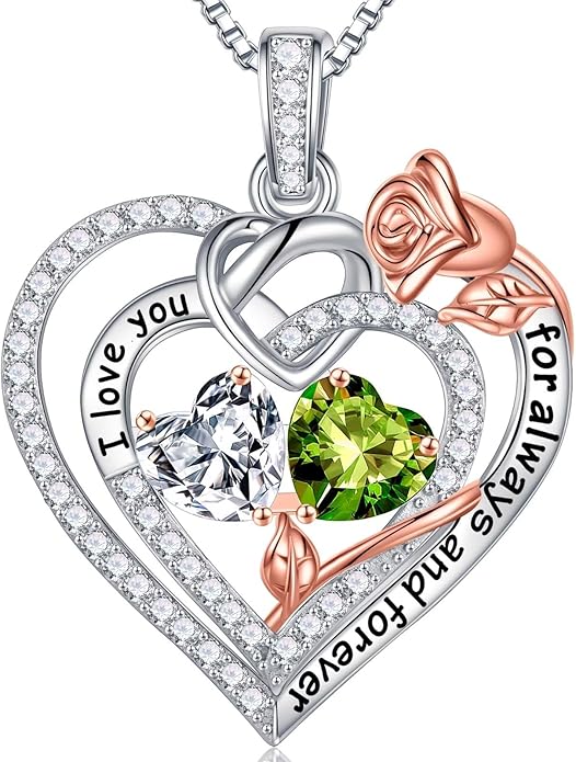 Iefil Valentines Day Gifts for Her Wife - 925 Sterling Silver Double Birthstone Necklace, Anniversary Birthday Gifts for Women, Jewelry Gift for Wife Girlfriend Mom Her