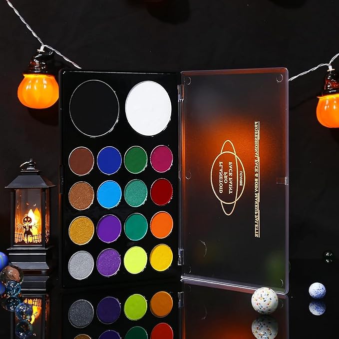 UCANBE Face & Body Paint, Water Activated SFX Makeup Palette - Extra Large White & Black Pan, Professional 18 Color Safe Non Toxic Art Painting Kit for Halloween, Cosplay, Parties, Theater & Stage