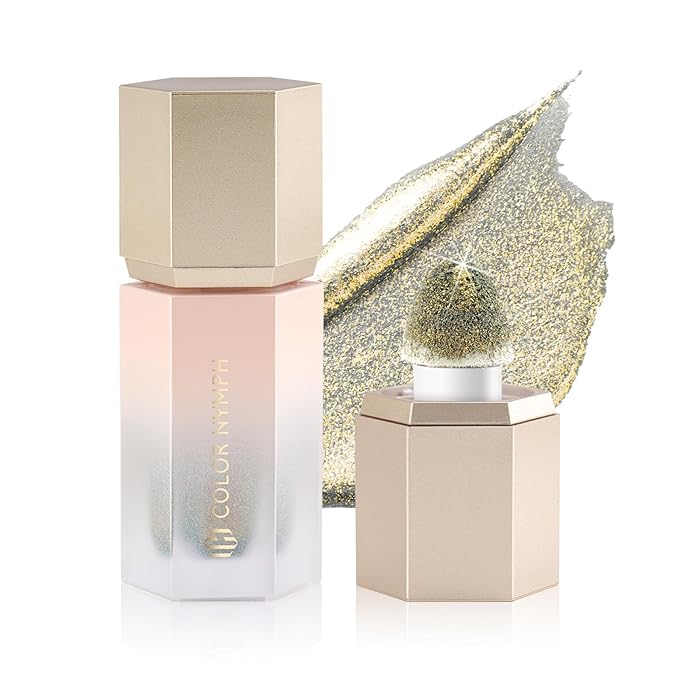 Color Nymph Gel Liquid Highlighter For Face Eye Body, Chameleon Makeup Glitter Highlighter Shimmer Highlighters Makeup With Sponge Tip For Girls Glow Make up - 04# Gold