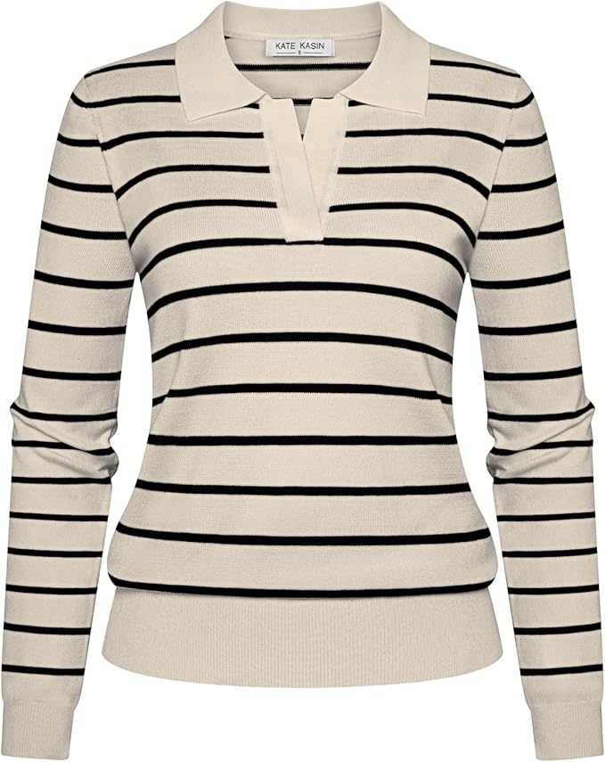 Women's Long Sleeve Classic V Neck Casual Fall Winter Polo Sweater Tops | Basic Collared Knitted Fashion Work Business Formal Daily Wear Versatile Pullover Shirts