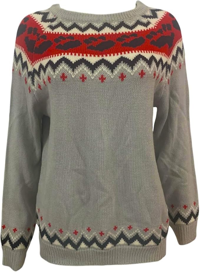 Zhyaj Fair Isle Sweater for Womens Winter Long Sleeve Vintage Knitted Sweater Casual Fall Crew Neck Pullover Sweaters