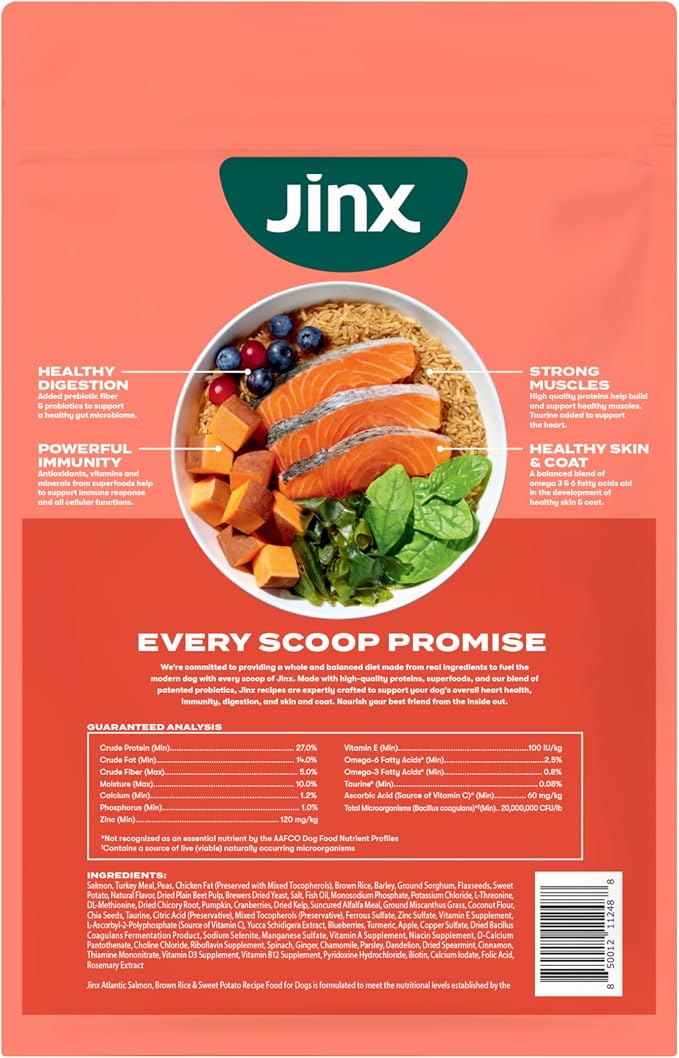Jinx Dry Dog Food - Real Salmon, Brown Rice & Sweet Potato, 11.5lb | Premium Kibble for Digestive Support & Healthy Immunity - No Fillers, All Lifestages (Puppy, Adult & Senior), Breeds & Sizes