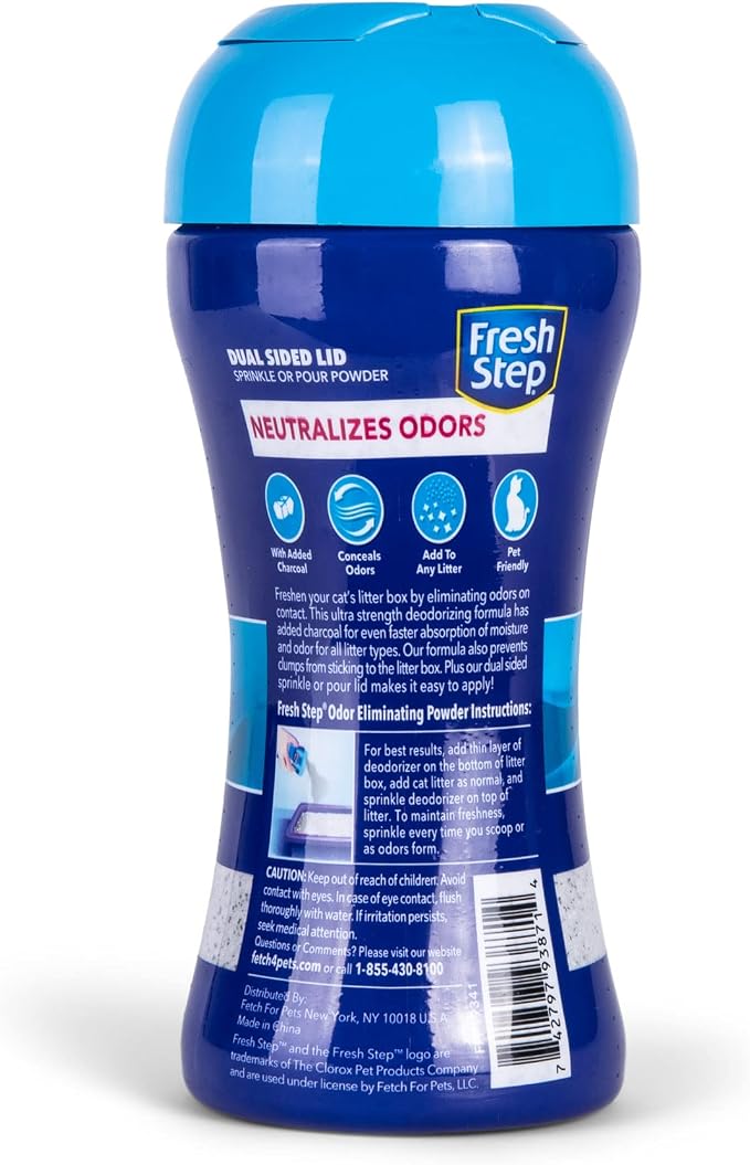 Fresh Step Charcoal Odor Eliminating Cat Litter Box Powder, 15 Oz, 6-Pack | Charcoal formula, sifting cap design, absorbs and neutralizes odor, fresh scent, ideal for multi-cat households