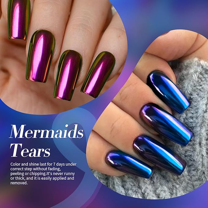 Born Pretty Chameleon Nail Polish Set, 6 Colors Chrome Holographic Metallic Glitter Quick Dry Nail Lacquer Kit Long Lasting DIY Fingernail Art Home Salon Valentines Gifts for Women Girls