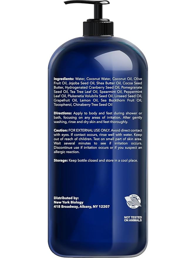 New York Biology Tea Tree Mint Body Wash for Men and Women - Moisturizing Body Wash Helps Soothe the Skin - Refreshing and Hydrating Cleanser for Body and Feet - 16.9 Fl Oz (Pack of 2)