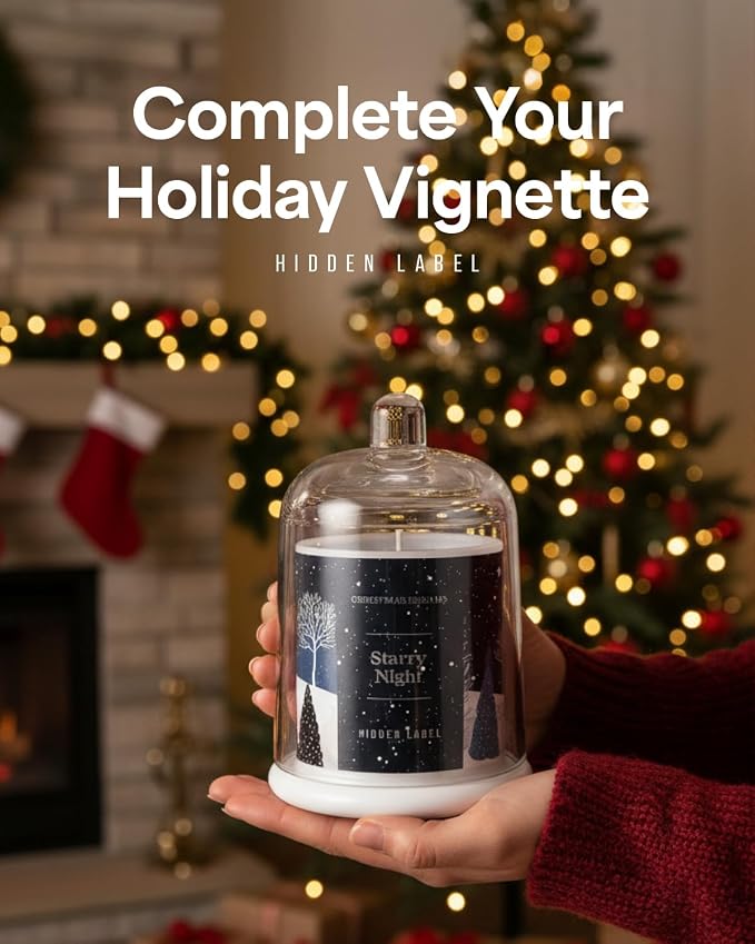 Hidden Label Starry Night Candle, 10oz Bell Jar, 60H Soy Wax | Lavender Amber Aromatherapy | Non Toxic Formula | Holiday Centerpiece Gift | Calming Sky Scent
