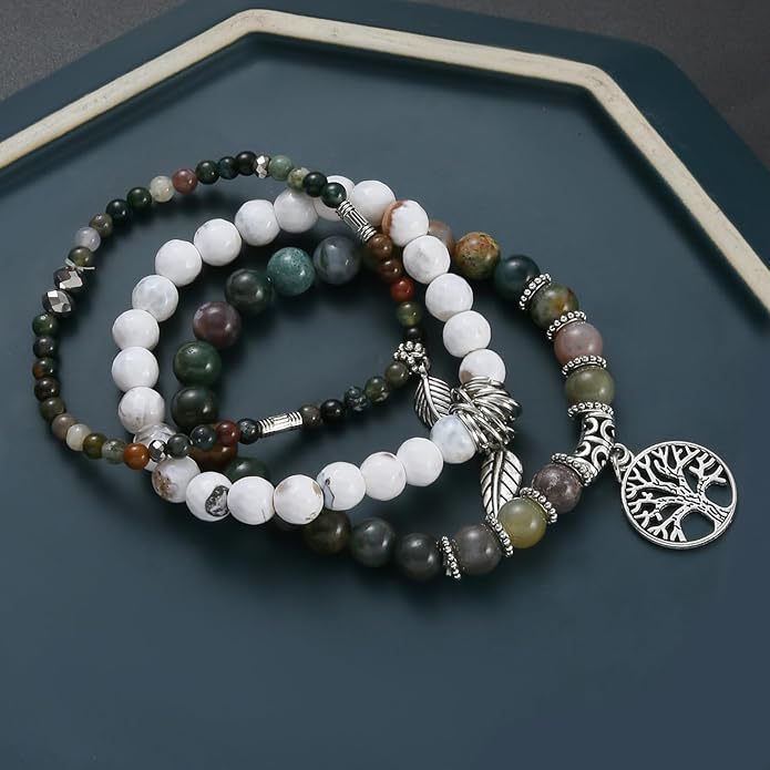Jardme Healing Crystal Bracelets for Women, 8mm Beaded Natural Stone Stretch Chakra Bracelets Tree of Life Bracelet Jewelry Gifts for Women