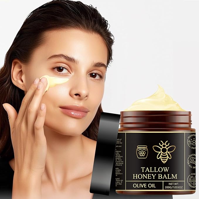 Beef Tallow for Skin - Organic Grass Fed & Whipped Tallow Honey Balm for Face, Body, Natural Moisturizer - Cream Deeply Nourishing for Soft, Supple, Dry Skin, Natural Formula 7.055 oz