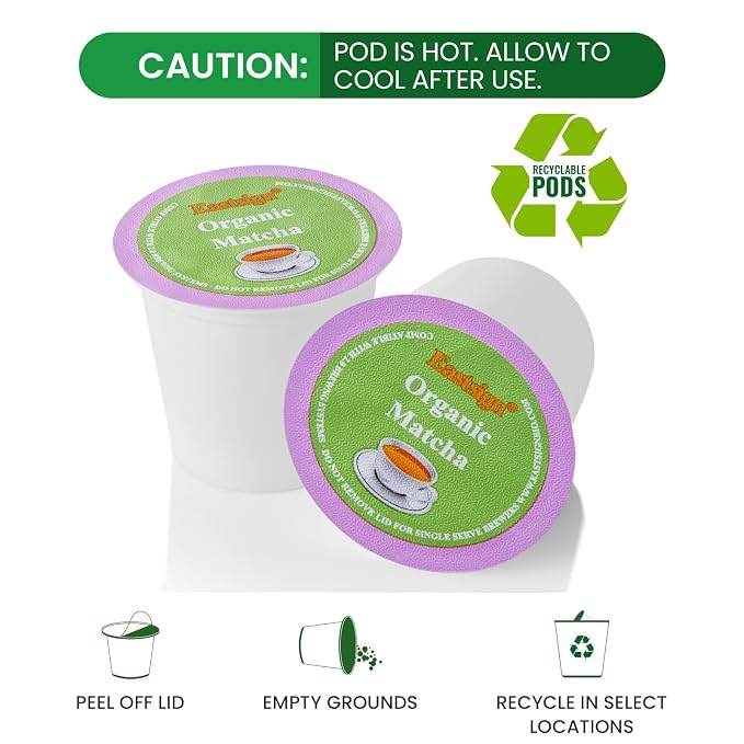 Eastsign Organic Matcha Green Tea K Cups for Keurig, 24 Count Matcha Pods, Matcha Latte K Cups, Smooth Green Tea Pods for Hot or Iced Drinks
