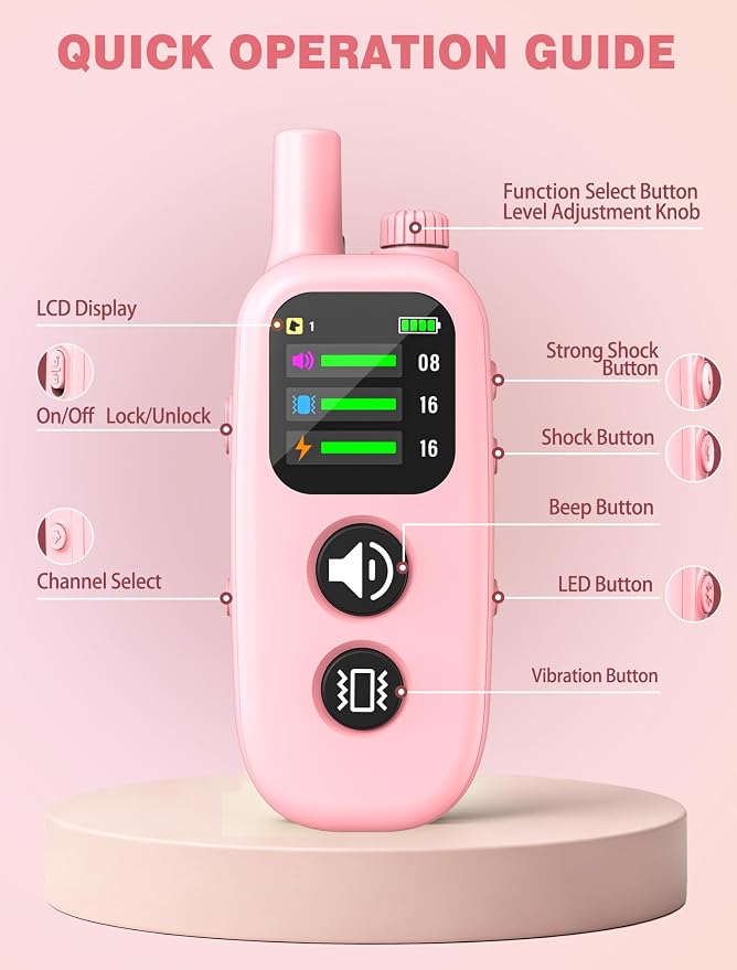 Small Dog Shock Collar with Remote - Specially Designed for Small Dogs 5-15 lbs, 5-30 lbs Puppies, Ultra-Light 0.92 Oz Dog Training Collar with Safe Beep Vibration Shock, IP67 Waterproof, Pink