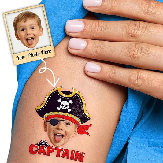 Custom Pirate Temporary Tattoos for Kids - Personalized Pre-Cut Face Photo Tattoos - Fun Birthday Party Favors for Boys, Pirate Fans - Set of 20 Unique Celebration Gifts