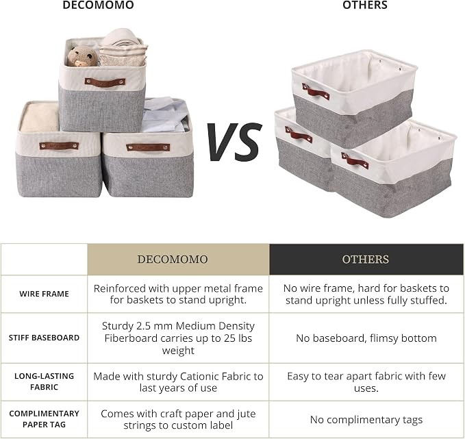 DECOMOMO Storage Bins, Extra Large Fabric Storage Baskets for Shelves 3Pack | 15.8 x 12.5 x 10 inches Decorative Linen Closet Organizers (Grey & White)