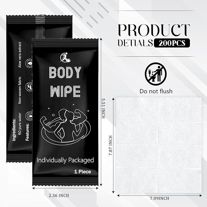 Timgle 200 Pcs Acidified Travel Deodorant Wipes for Women & Men Variety Pack Mini Face and Body Wipes Disposable Individually Wrapped Cleansing for Travel Gym(Black Background)