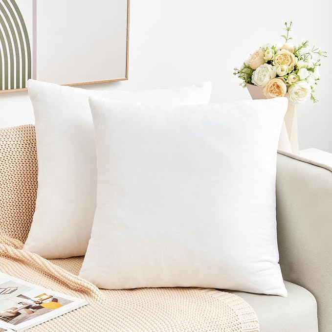 Throw Pillow Covers White Set of 2 20x20 Inch Pillow Covers, Soft Velvet Decorative Covers for Couch Sofa Bed, Home Boho Decor, Modern Farmhouse Cushion Covers