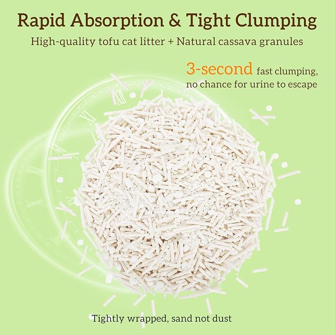 EZSKUUP Non-Stick Bottom Tofu Cassava Cat Litter, 2Pack Ultra Clumping Low Tracking Kitty Litter, Natural Biodegradable Litter, Plant Odor Control, Low Dust Easy to Scoop,18Lb