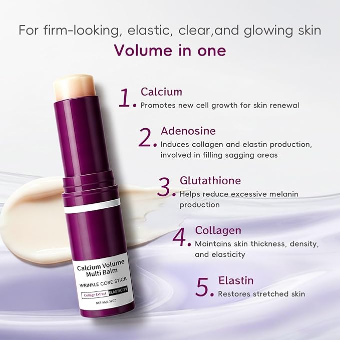 2PCS Cementerre Calcium Multi Balm Stick, Korean Calcium Volume Multi Balm, Collagen Moisturing Stick, Anti-aging, Wrinkles, Sagging, Hydrating, Firming Skin, Suitable for Eyes, Face & Neck-Purple