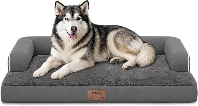 XXL Orthopedic Waterproof Dog Bed with Bolster for Extra Large Dogs | Pillow Support for Neck Relief, Egg Crate Foam, Waterproof Liner, Anti-Slip Bottom, Removable Bolster Cover, 45 x 35 Inch