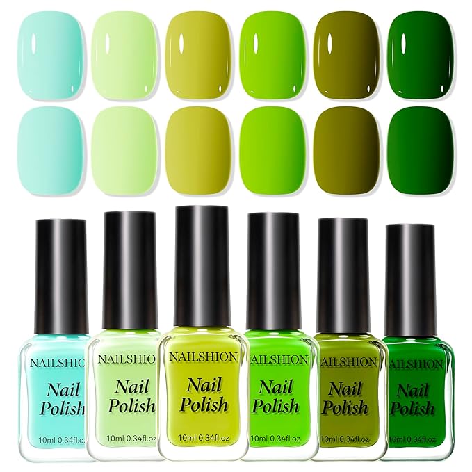 Green Nail Polish, Spring Summer Olive Teal Natural Green Shade Nail Polishes for Fingers & Toenails, Quick Dry, Non Gel, Rich in Castor Oil, Nail Art DIY at Home St. Patrick's Day Gift