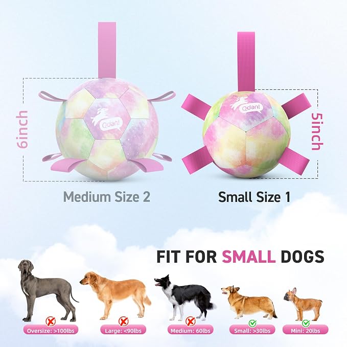 QDAN Dog Soccer Ball with Straps, Small Puppy Durable Dog Toys, 5 Inch