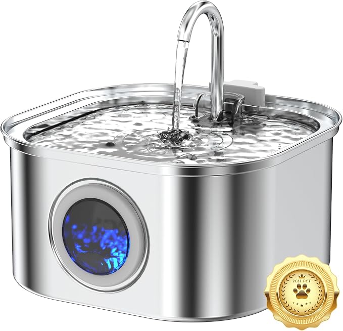 Stainless Steel Cat Water Fountain - 3.2L/108oz Cat Drinking Fountain | Quiet Cat Fountain for Indoor Cats and Small Dogs, Automatic Pet Water Dispenser Keeps Fresh Water