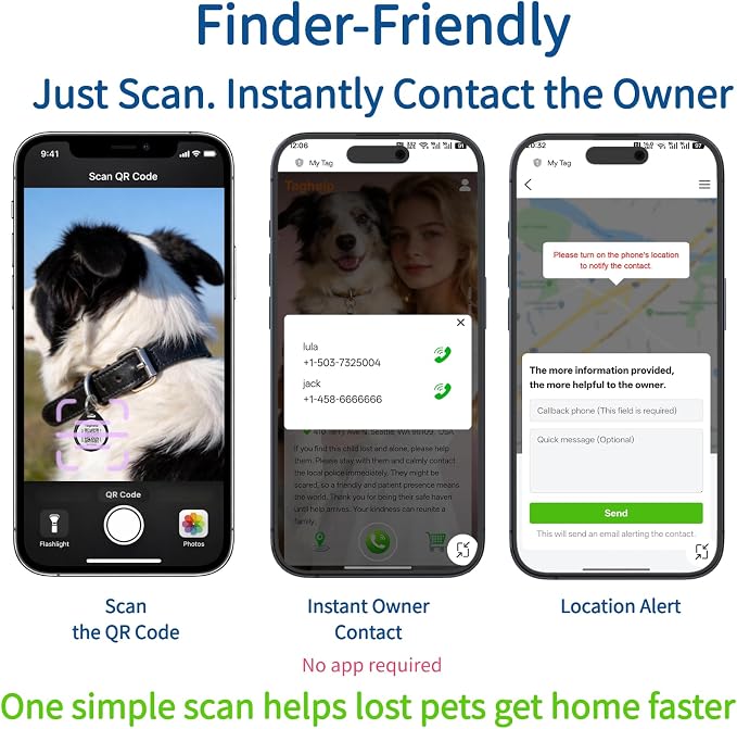 2-Pack -Smart QR Code Pet ID Tag for Dogs - Instant GPS Location Alert via Email, No App/Subscription Required, Waterproof Anti-Lost Personalized Dog Collar Accessories (Blue&Pink, for Dog - 1.2")