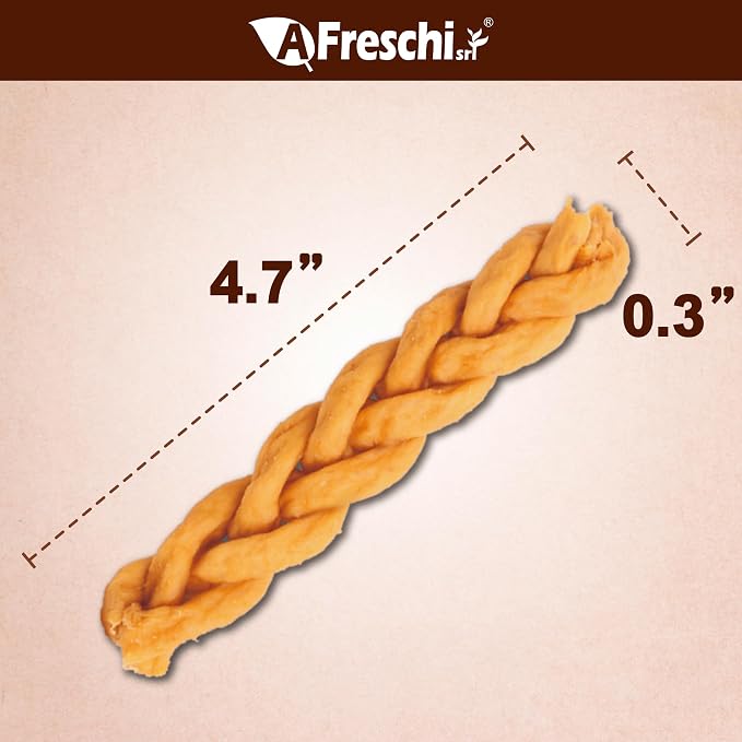 AFreschi Turkey Tendons Dog Treats, Braided Sticks, 3.5 oz | Rawhide-Free Puppy Chews
